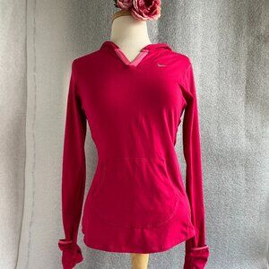 Women's Nike Dri-Fit Pink Running V-neck Hood Long Sleeve Pullover Size S